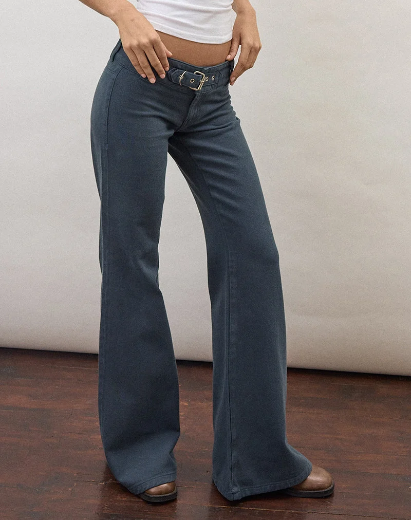 Pantalon évasé à boucle, bleu Air Force