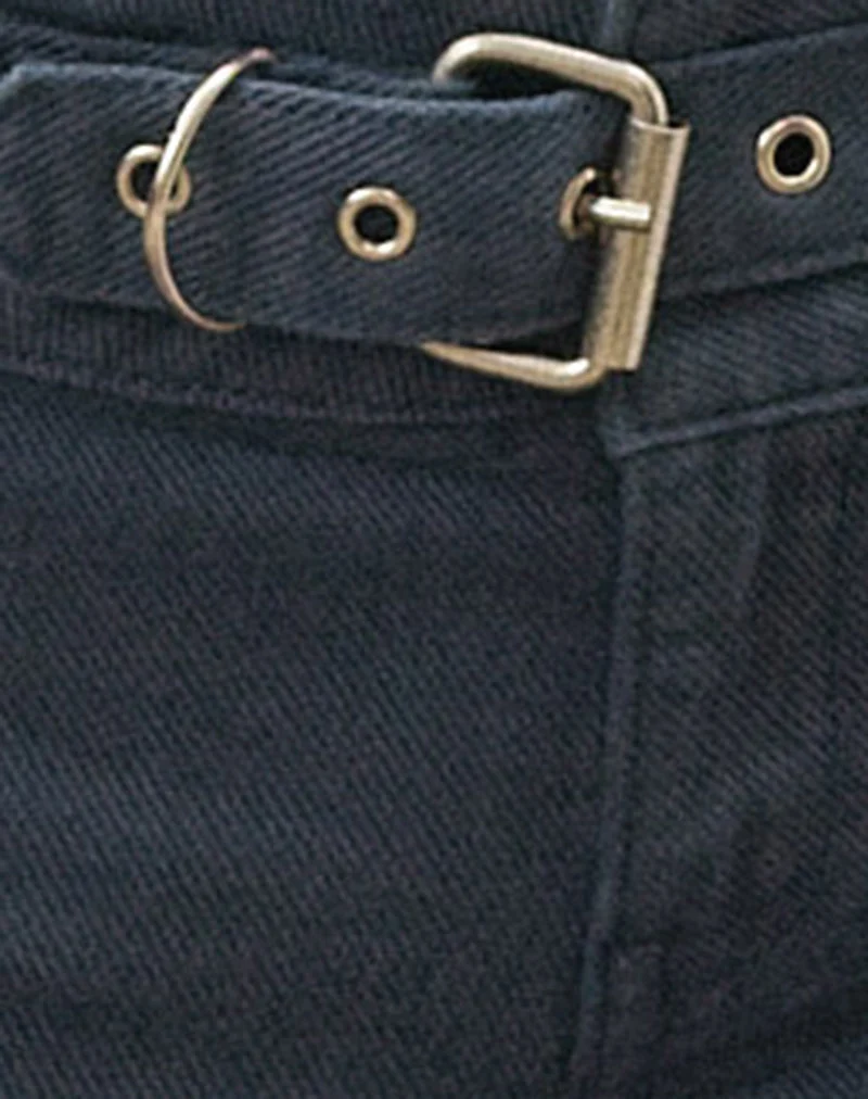 Pantalon évasé à boucle, bleu Air Force