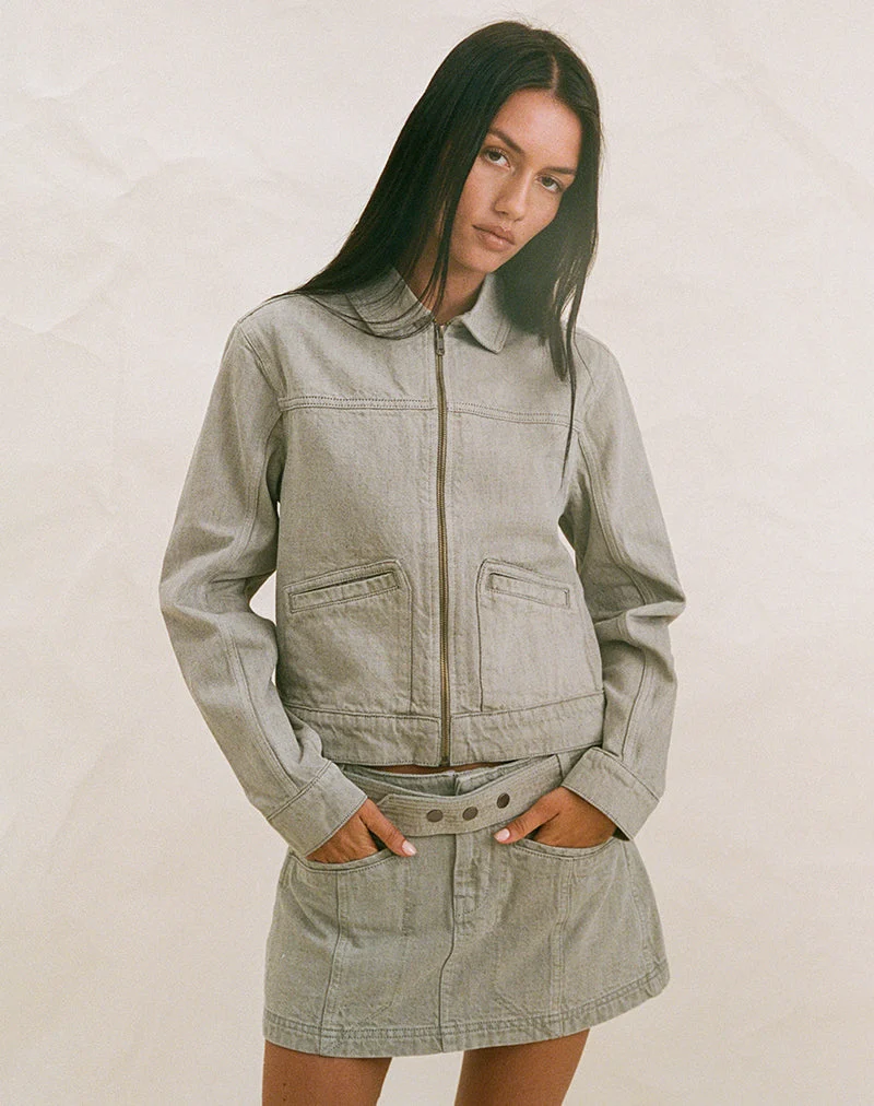 Veste en denim à cordon de serrage, couleur avoine