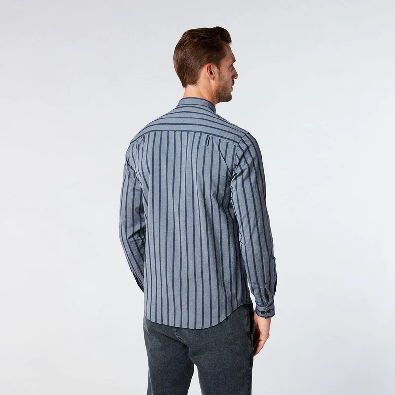 Chemise homme à rayures coupe ajustée en coton bleu