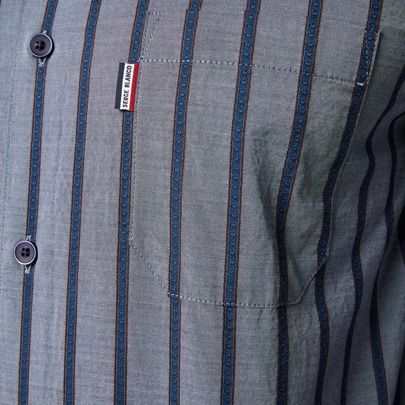 Chemise homme à rayures coupe ajustée en coton bleu