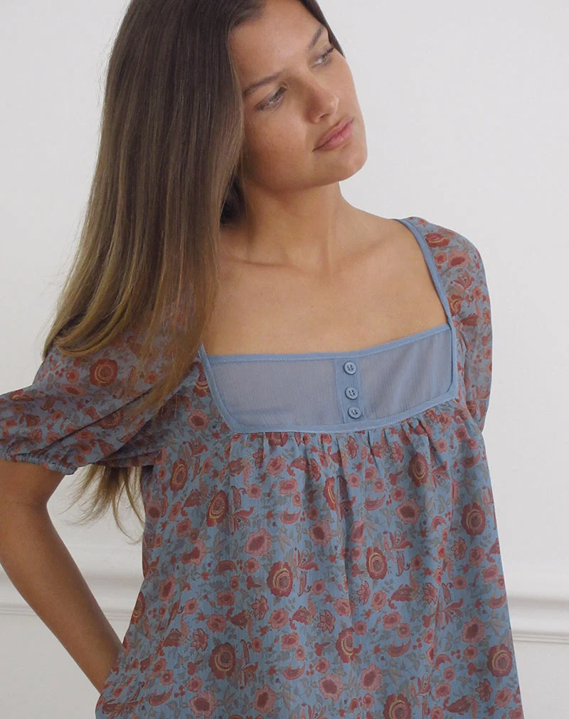 Haut Sumire en mousseline bleu « Shadow Blossom »
