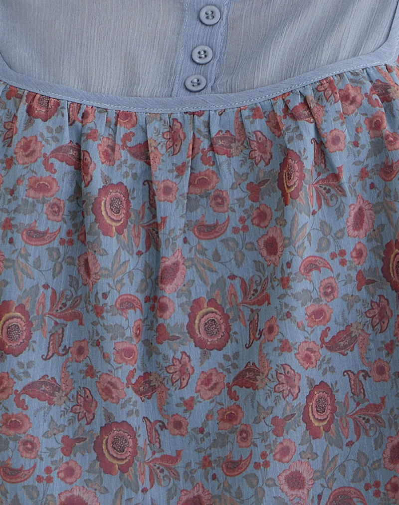 Haut Sumire en mousseline bleu « Shadow Blossom »