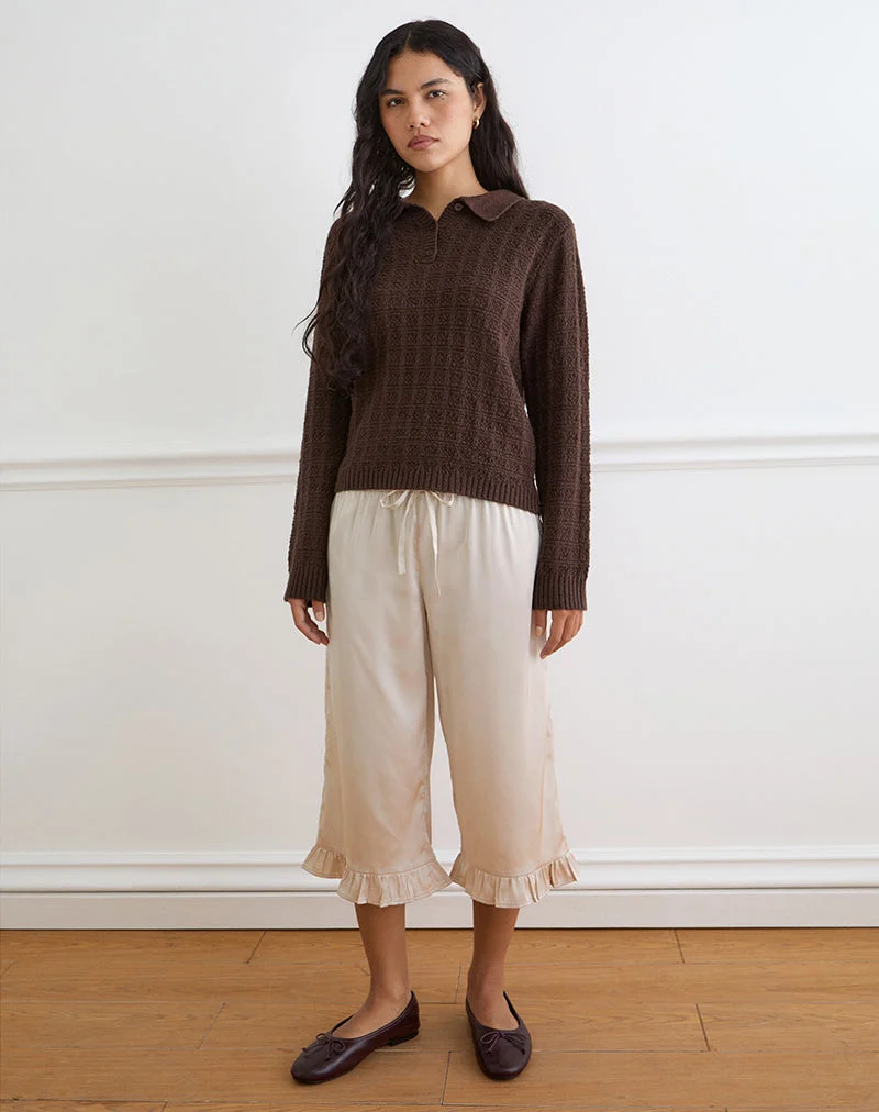 Pantalon Capri Tunelia en satin champagne