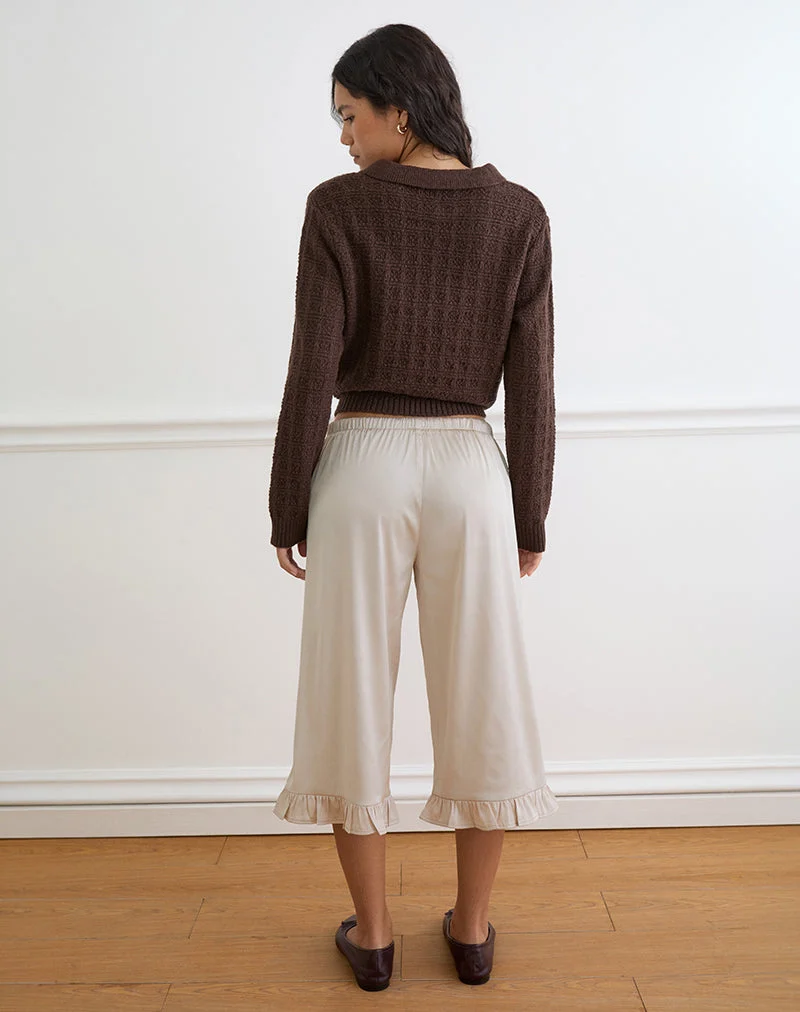 Pantalon Capri Tunelia en satin champagne