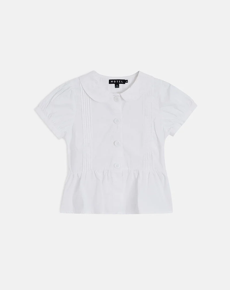 Blouse Linde à ourlet péplum en popeline blanche