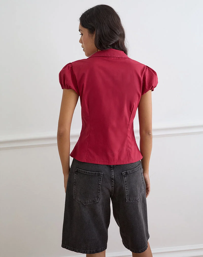Chemisier ajusté Cloma à manches bouffantes, couleur rouge Adrenaline