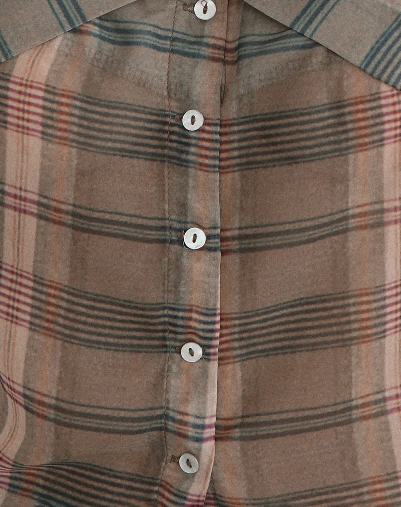 Blouse Meraki à carreaux flous marron et rose
