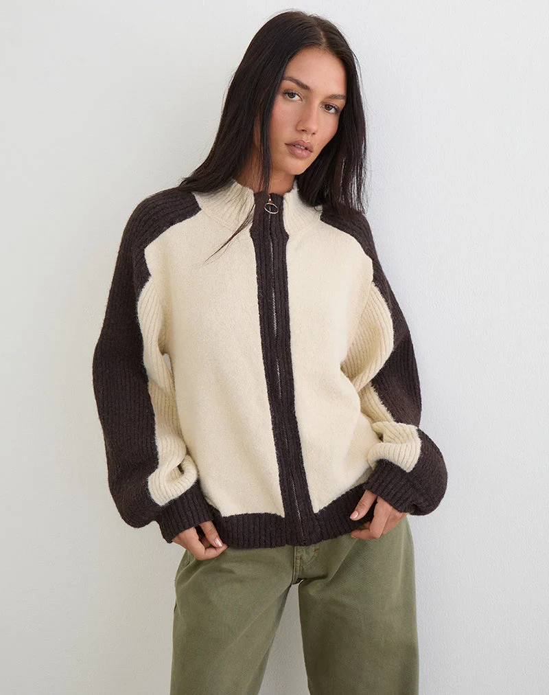 Pull Asrar en maille crème et marron