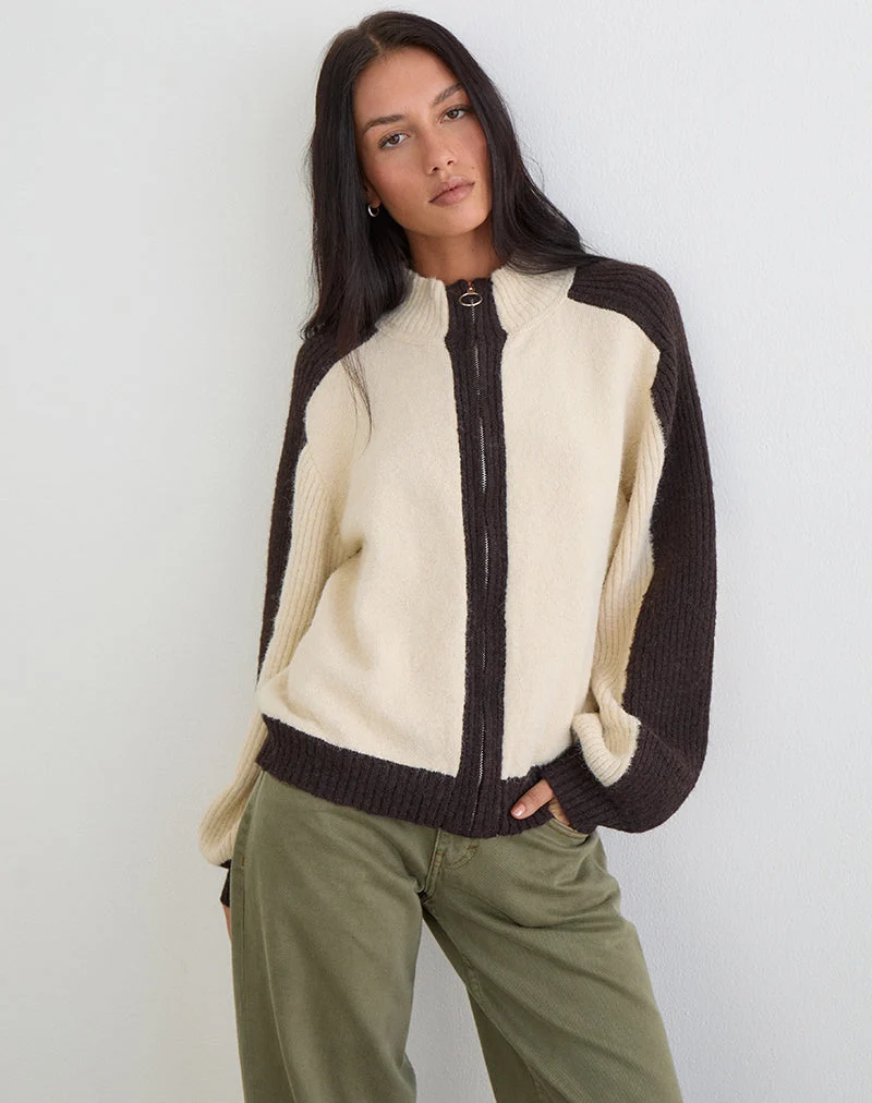 Pull Asrar en maille crème et marron