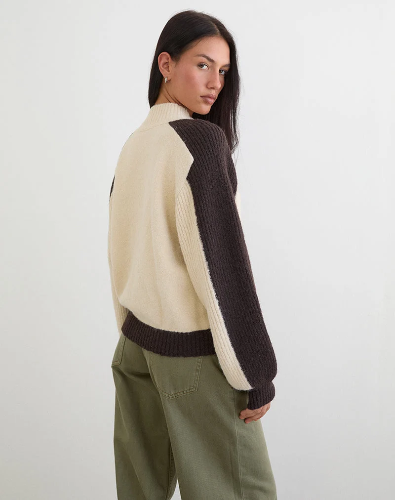 Pull Asrar en maille crème et marron