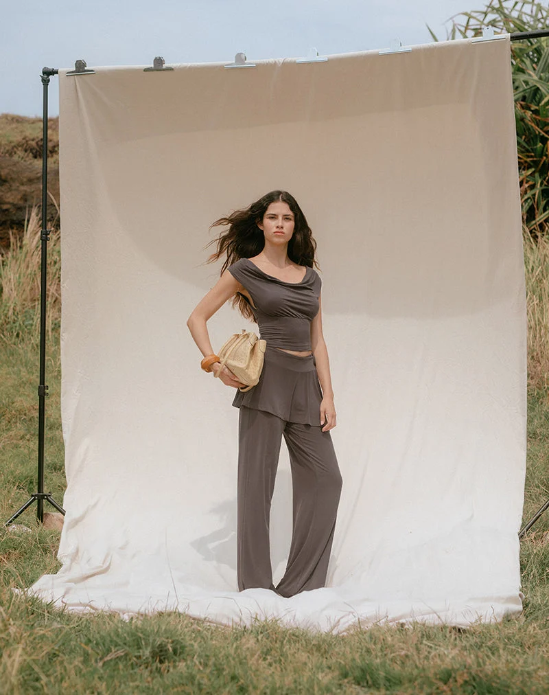 Jupe-culotte Amata en cupro marron foncé