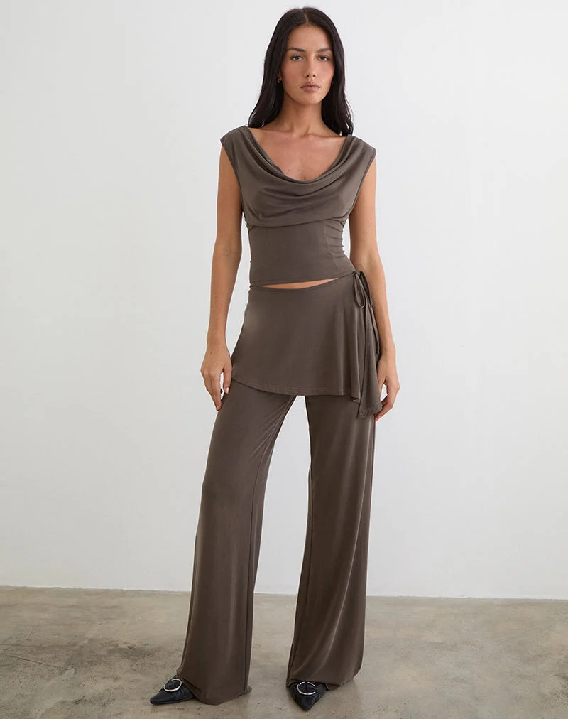 Jupe-culotte Amata en cupro marron foncé