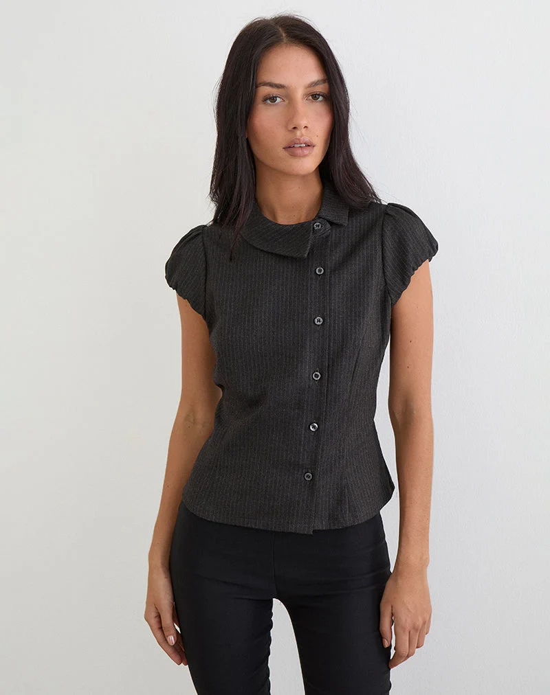 Chemise asymétrique Telese à fines rayures gris foncé