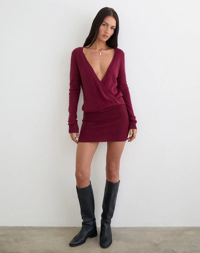 Mini-robe Junbi Wrap en tricot couleur vin