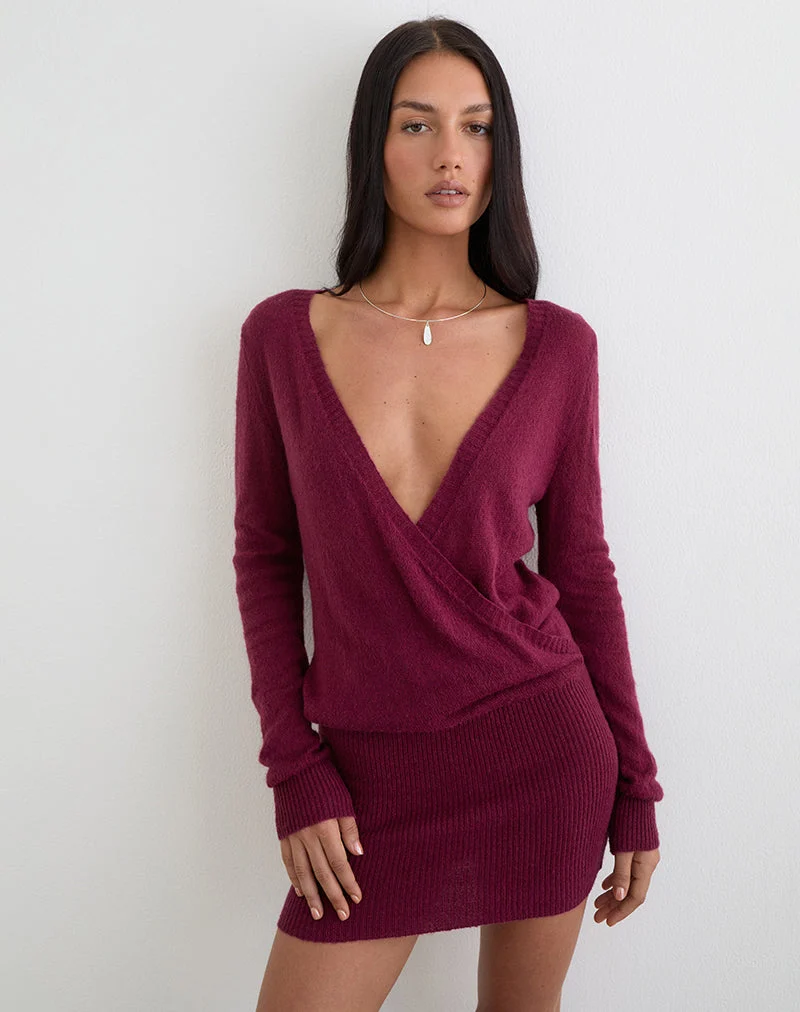 Mini-robe Junbi Wrap en tricot couleur vin