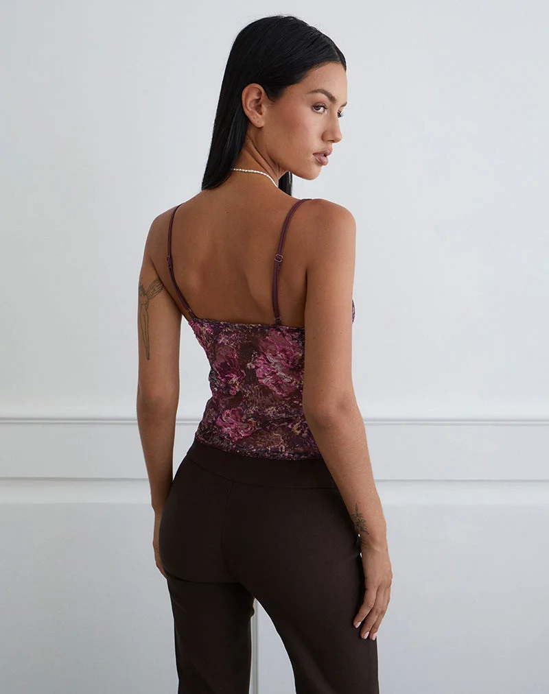 Top Rubik Cami rose abstrait et prune