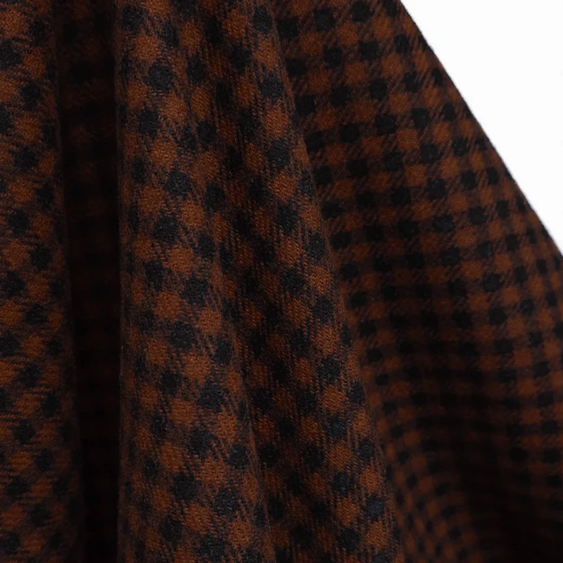Tissu pour manteau 100 % laine | Petits carreaux rouille & noir
