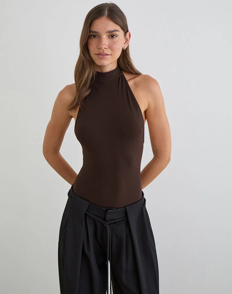 Body à dos nu Raleah en jersey chocolat amer
