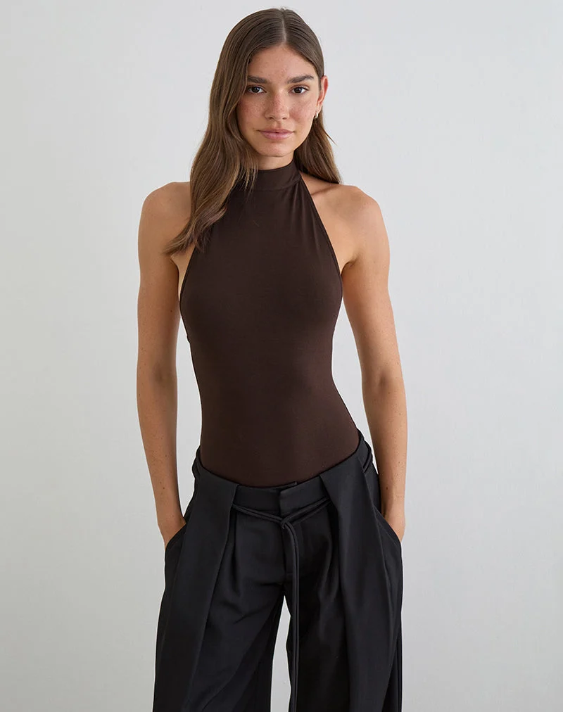 Body à dos nu Raleah en jersey chocolat amer