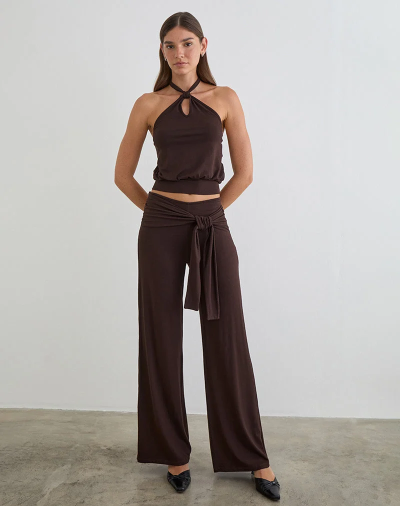 Pantalon Esata Wrap en chocolat amer