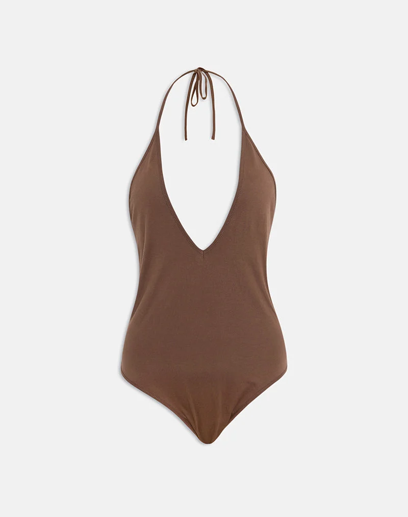 Body Kitty à décolleté plongeant couleur cacao
