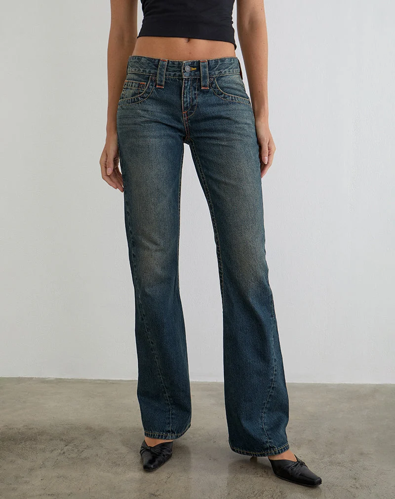 Jean taille basse à coutures torsadées, couleur vert sale