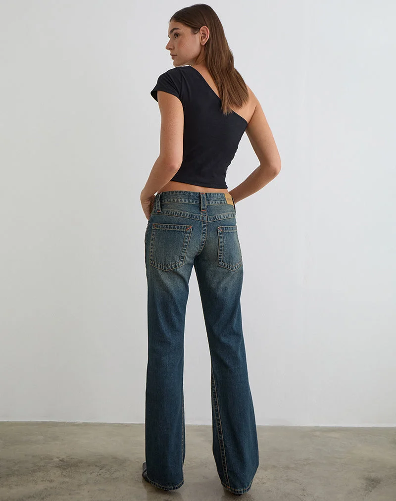 Jean taille basse à coutures torsadées, couleur vert sale