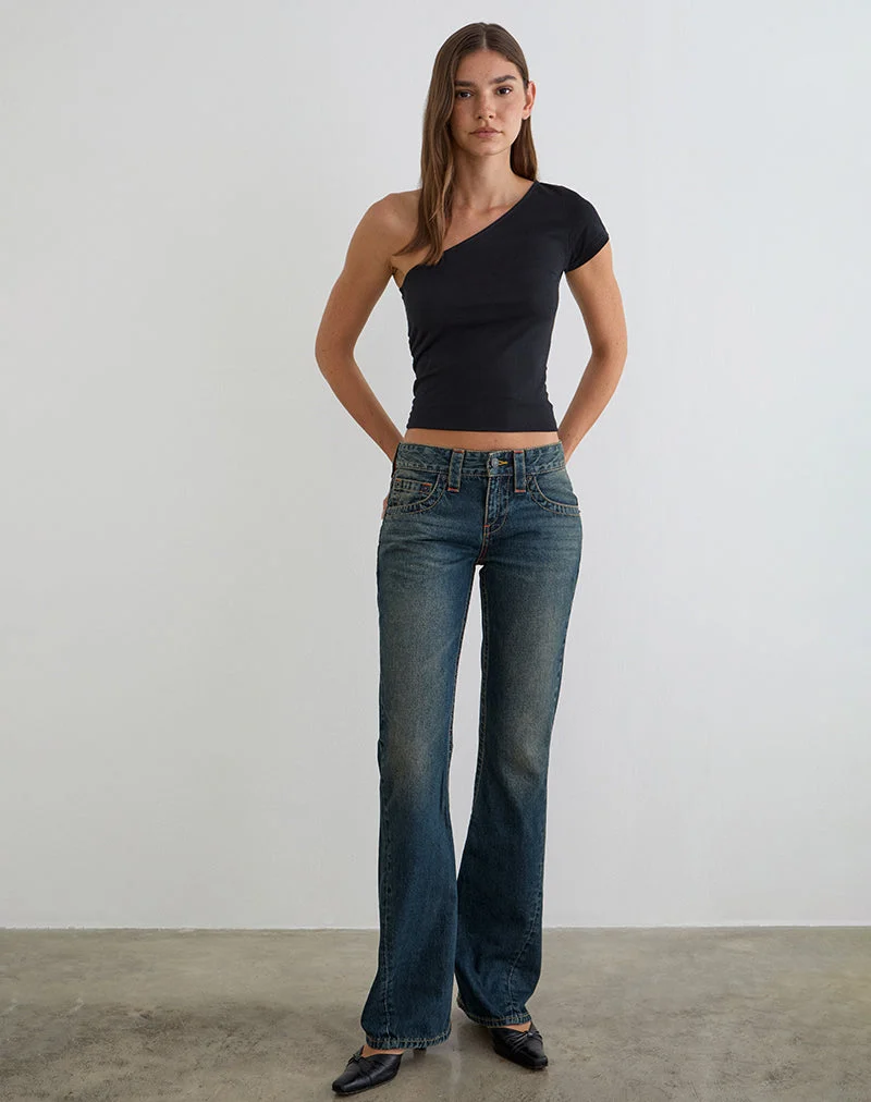 Jean taille basse à coutures torsadées, couleur vert sale