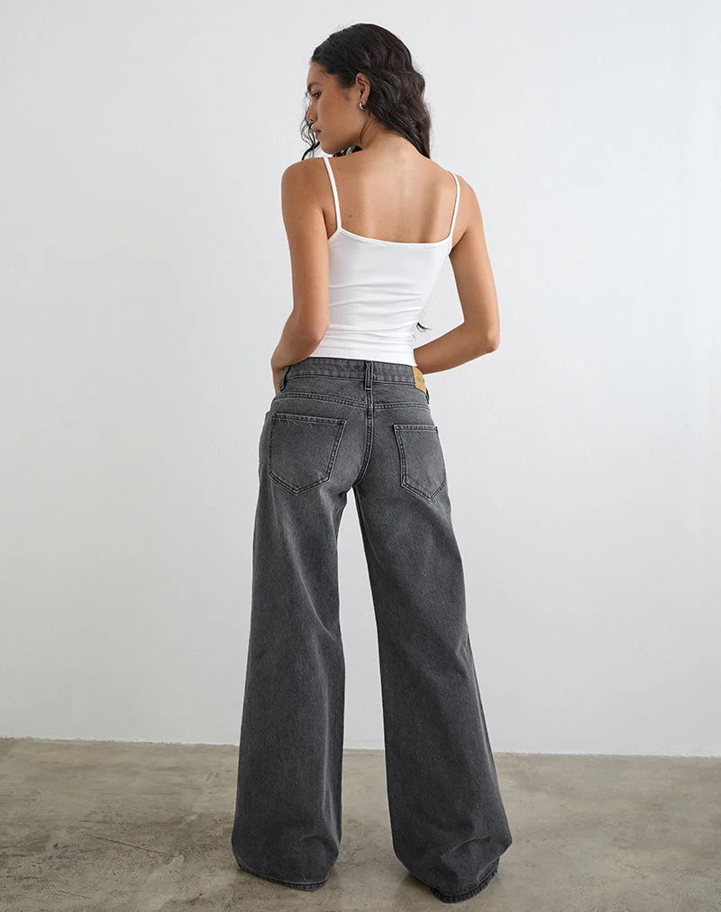 Jean évasé taille basse ample, couleur noir gris délavé