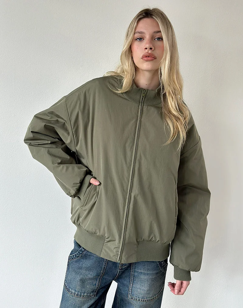 Blouson bomber bouffant Najora couleur sauge foncé