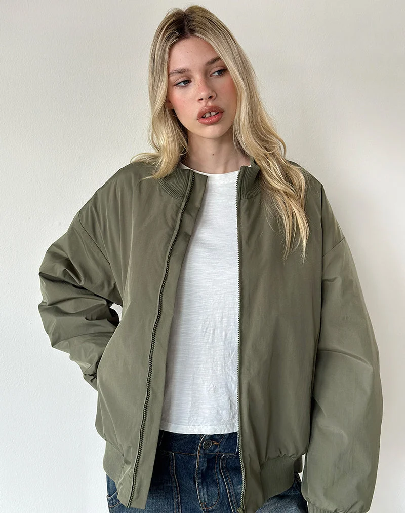 Blouson bomber bouffant Najora couleur sauge foncé