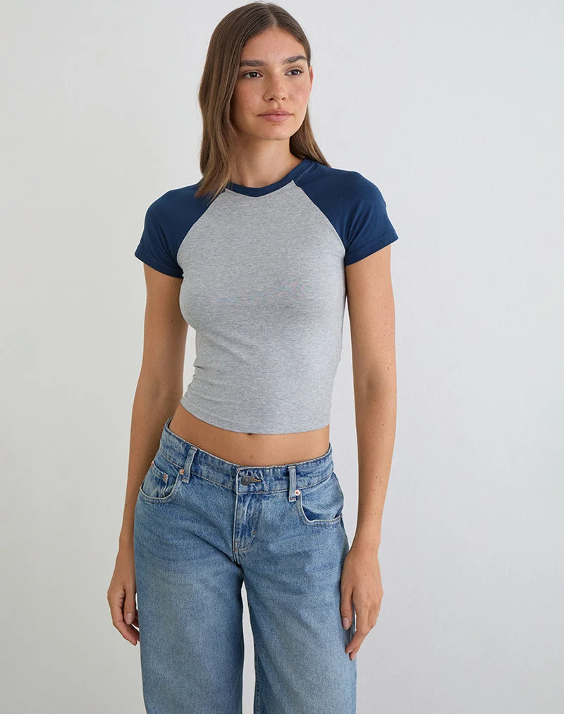 T-shirt Agneta gris chiné et bleu marine
