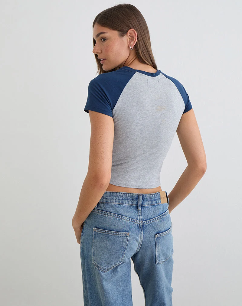 T-shirt Agneta gris chiné et bleu marine