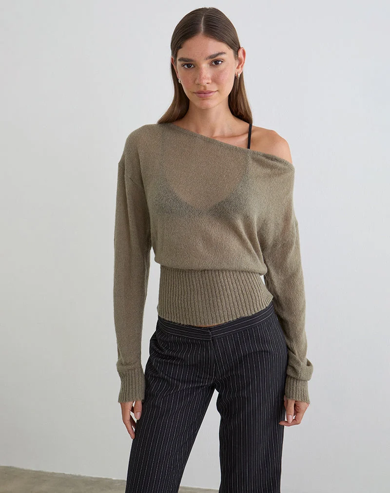 Pull asymétrique Suena en maille kaki