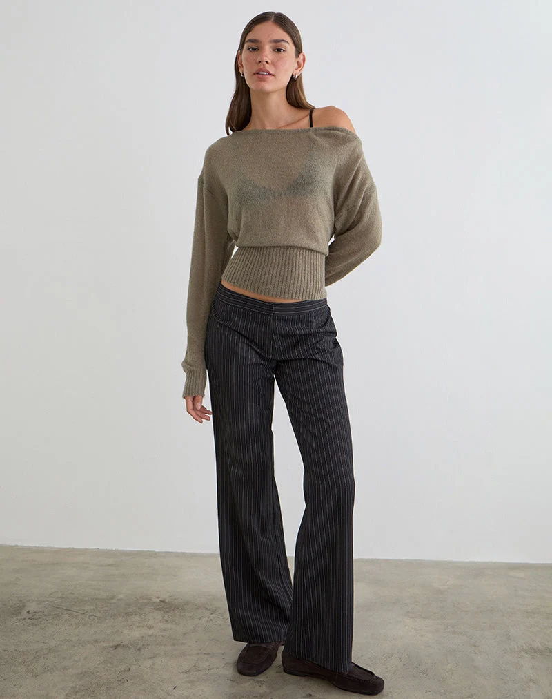 Pull asymétrique Suena en maille kaki