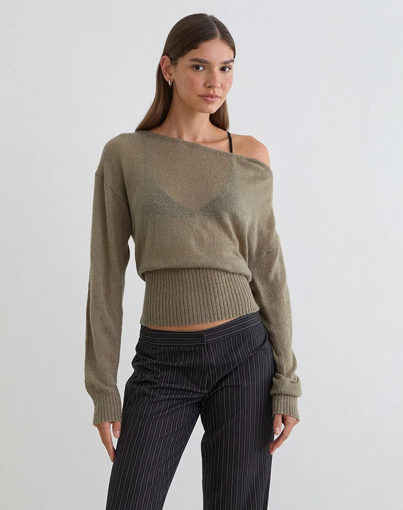 Pull asymétrique Suena en maille kaki