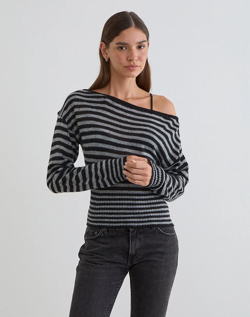 Pull asymétrique Suena à rayures noires et grises