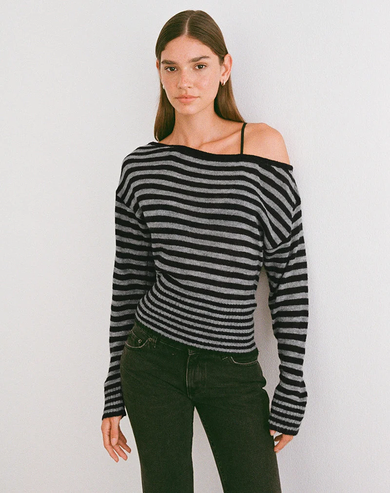 Pull asymétrique Suena à rayures noires et grises
