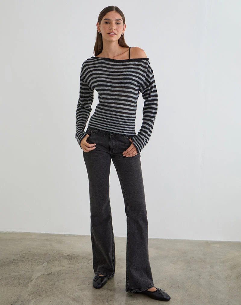 Pull asymétrique Suena à rayures noires et grises
