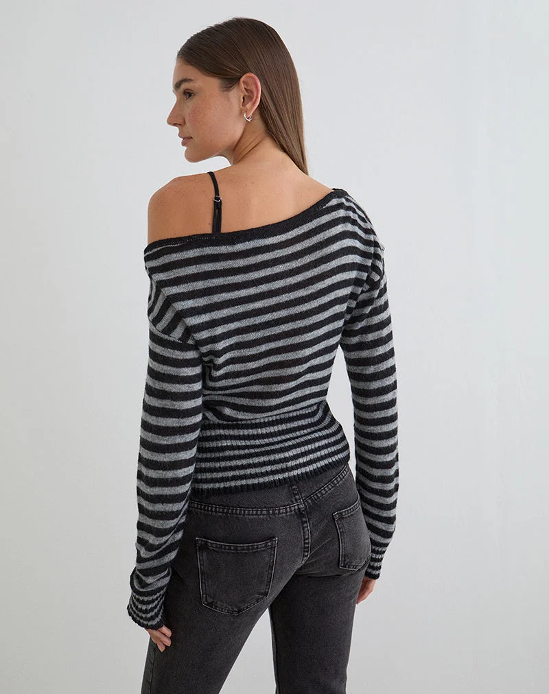 Pull asymétrique Suena à rayures noires et grises