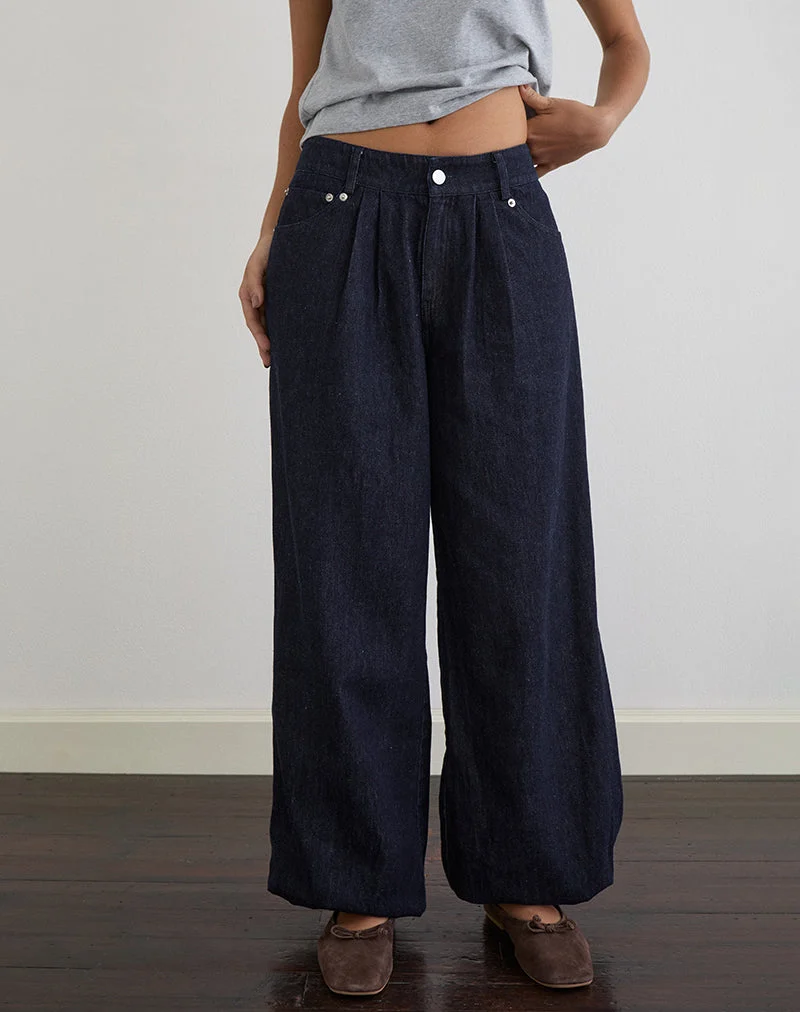 Pantalon bouffant Banaran en chambray indigo