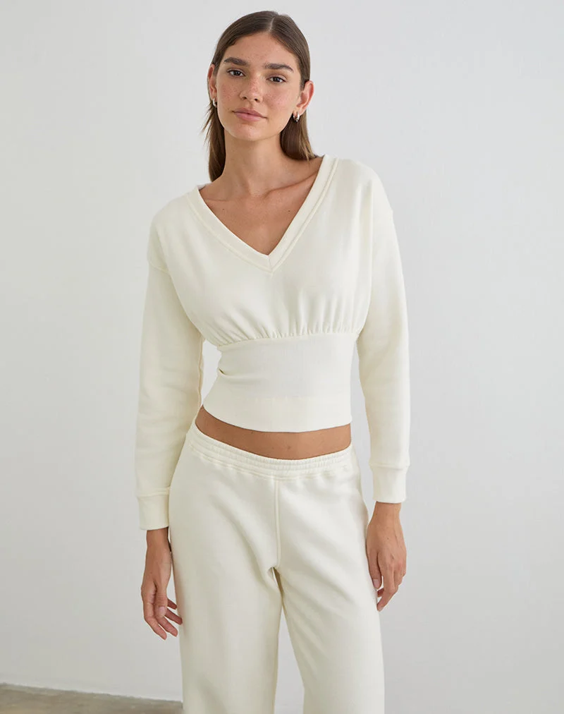 Pull à col en V Bigail, couleur blanc hivernal