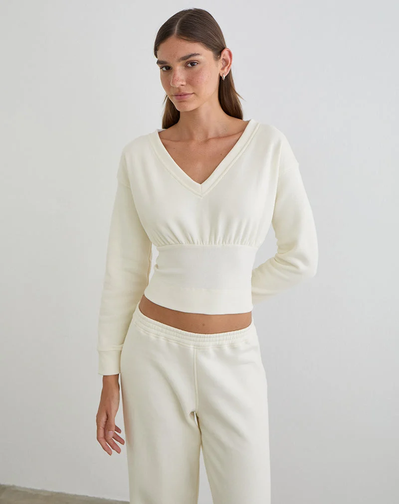 Pull à col en V Bigail, couleur blanc hivernal