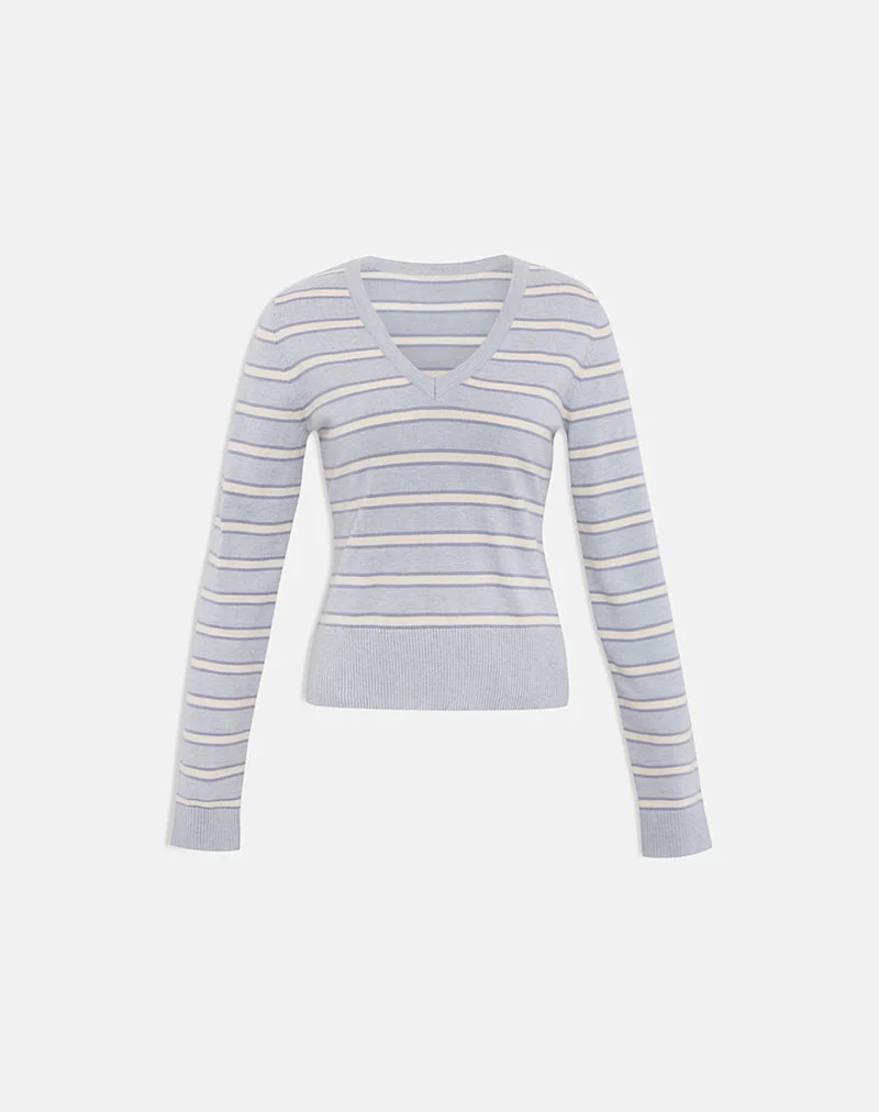 Pull Yasra en maille rayée crème et gris
