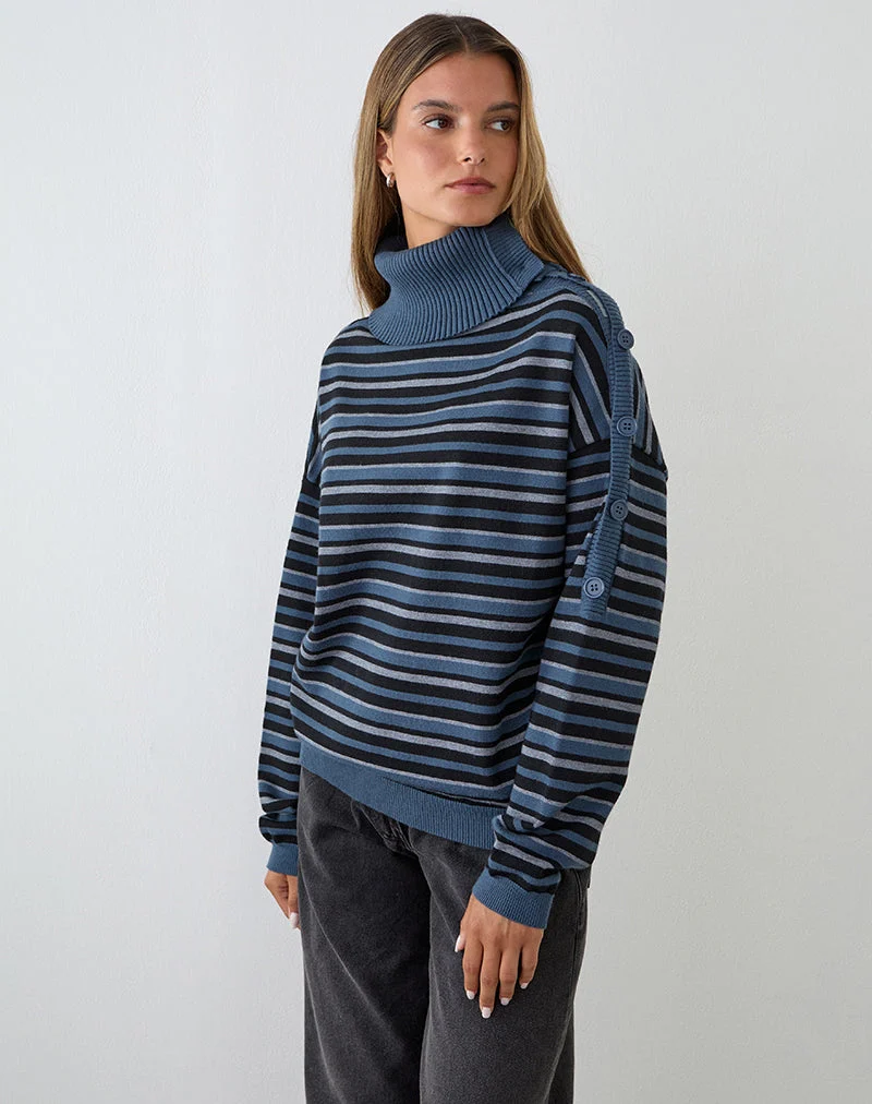 Pull Muniar en maille rayée bleu gris