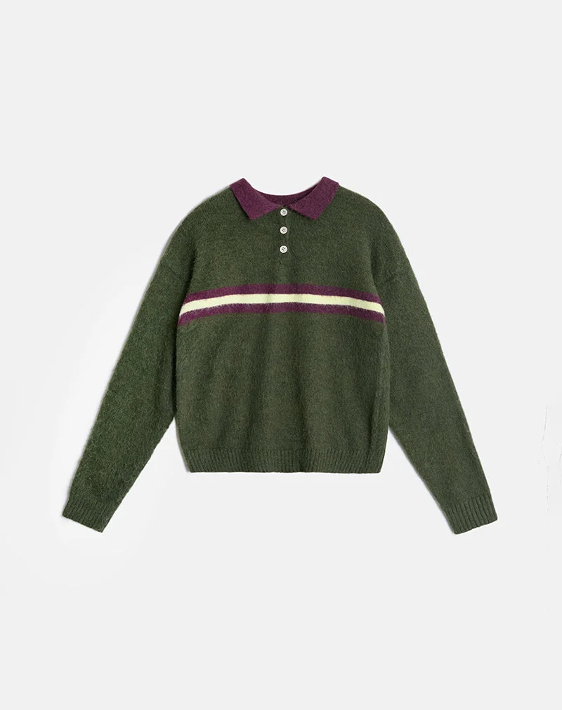 Pull Marvina en maille verte à rayures jaunes