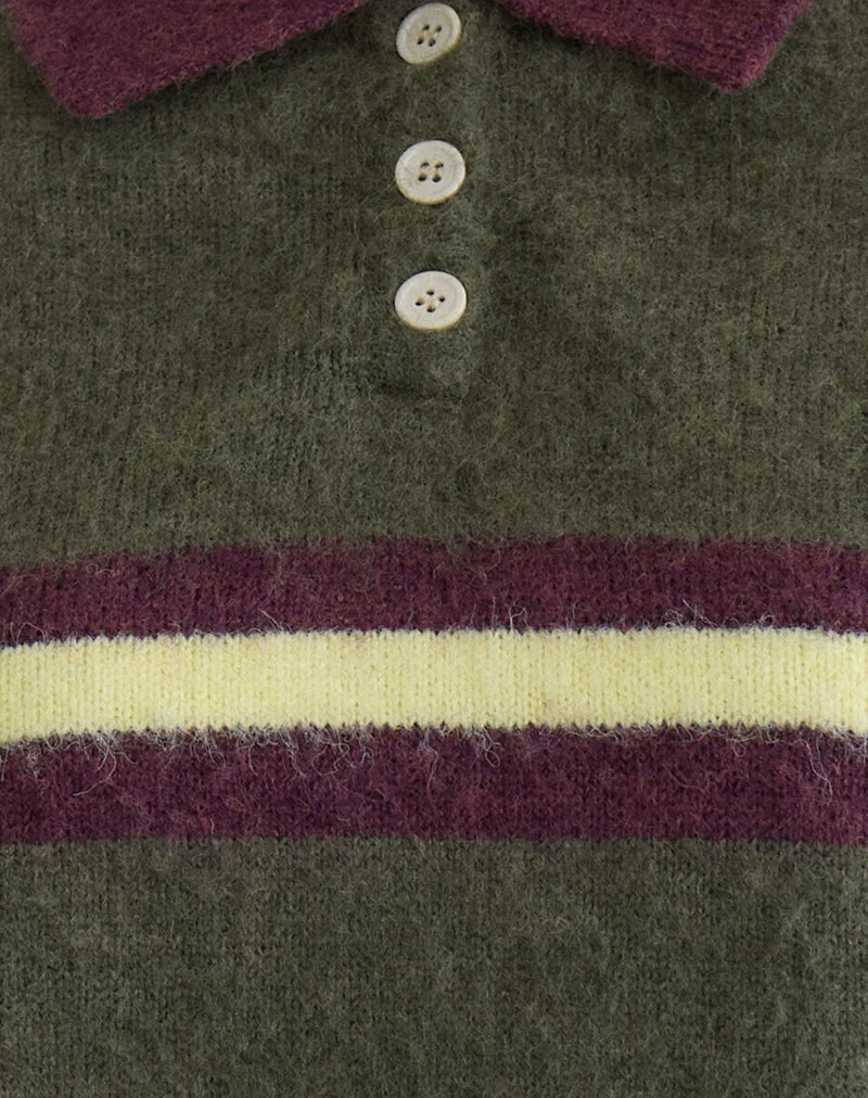 Pull Marvina en maille verte à rayures jaunes