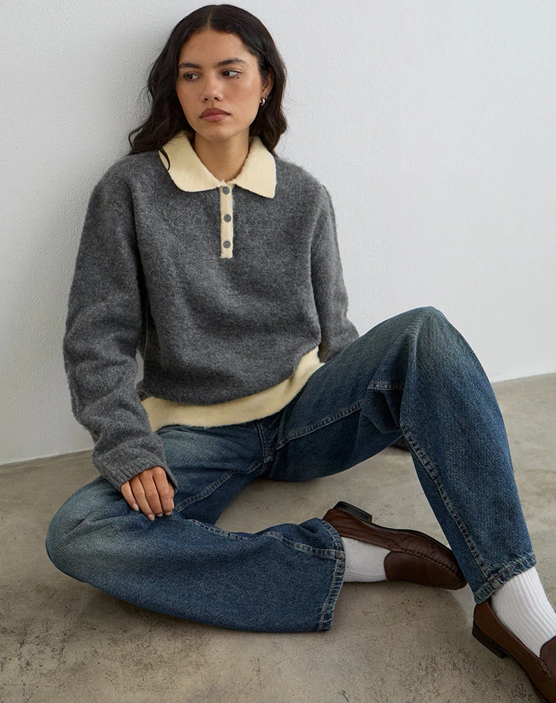 Pull Balamoa en maille gris et crème