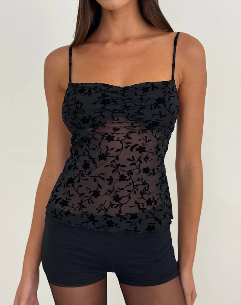 Haut Fierza Cami en Pretty Petal Flock Black
